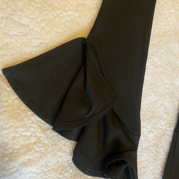 Womens Black TopShop Stretchy Ribbed Leggings Pants with Bell bottoms - Picture 6 of 7